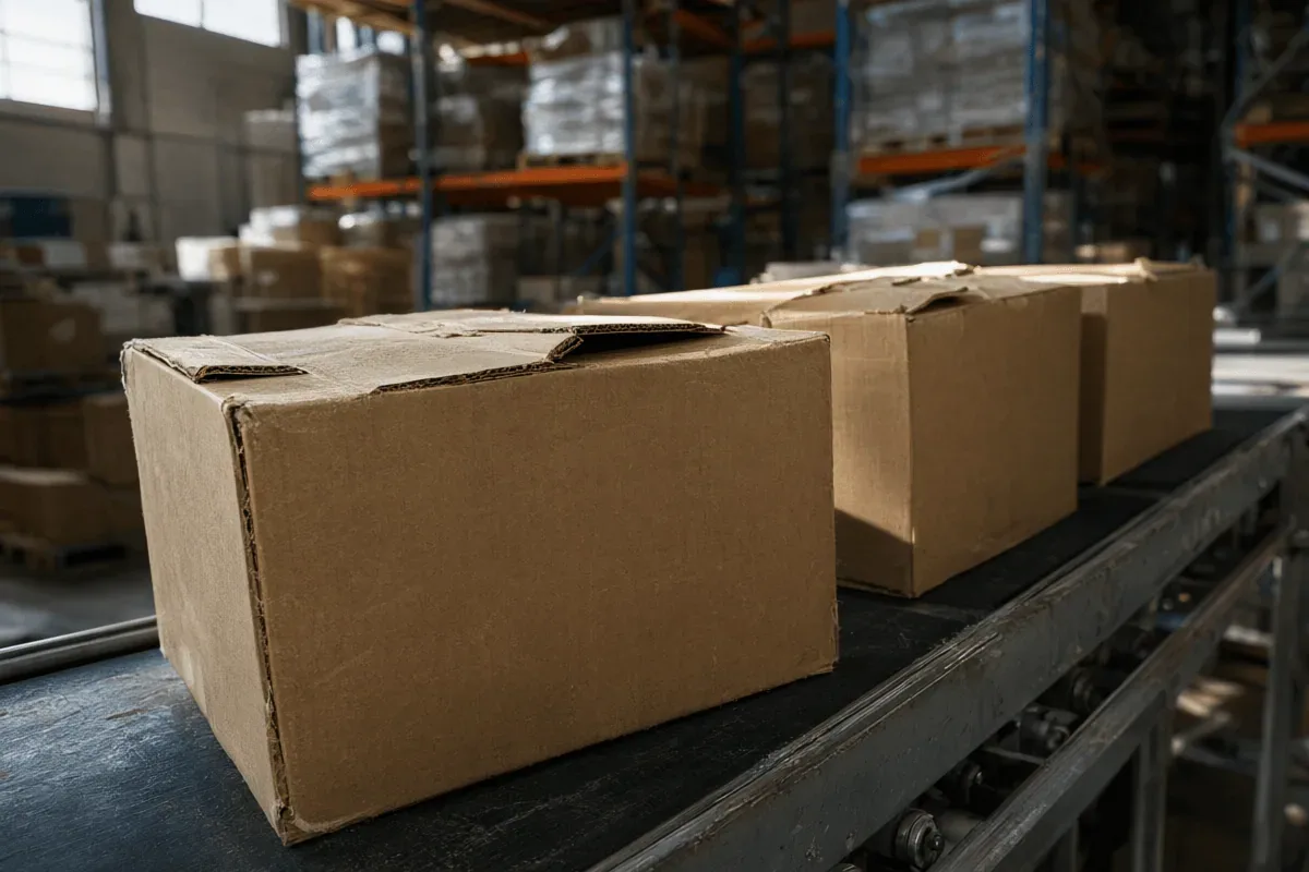 Cartons moving along a conveyor inside a fulfilment centre