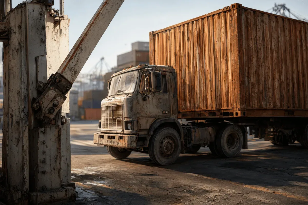 Container trucks queuing at a terminal gate