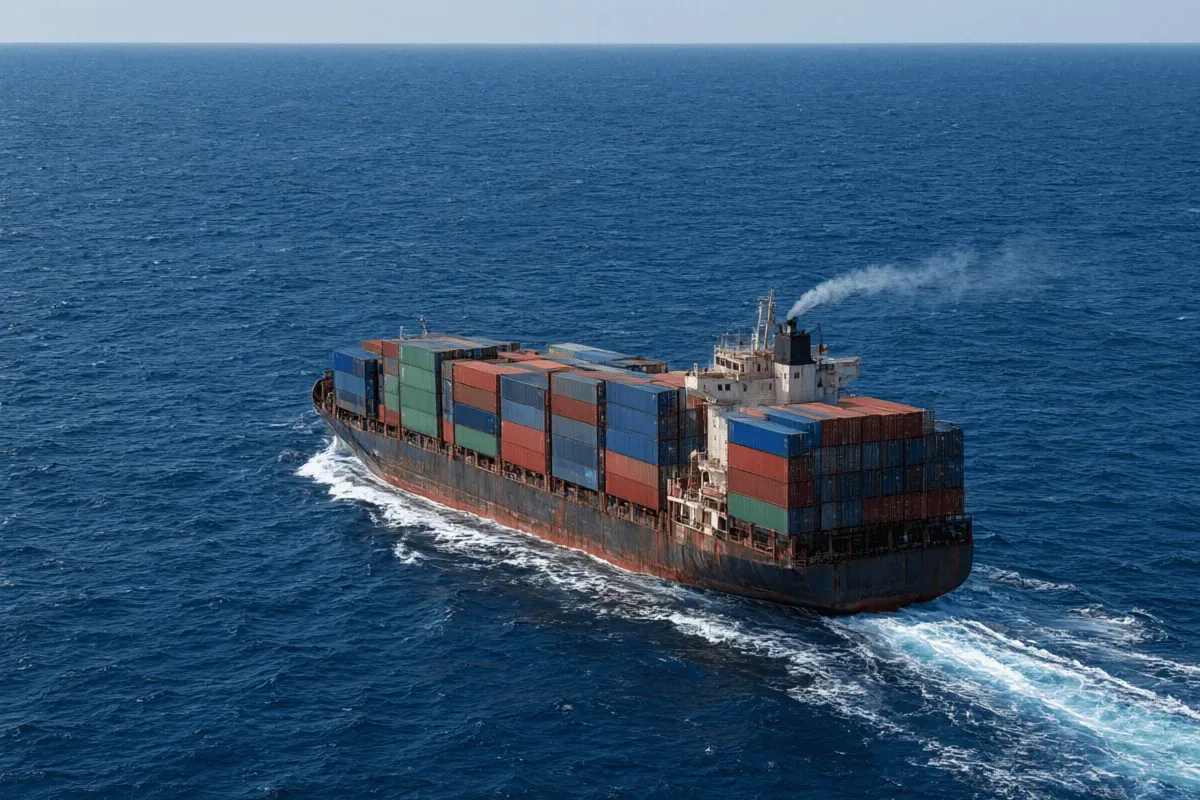 Stacked shipping containers beneath a terminal gantry crane